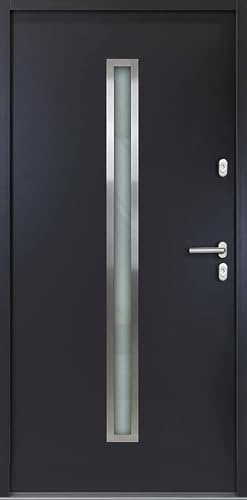 kuporta Haustür Nebeneingangstür Nele 100x200cm DIN rechts – Kellertür aus Stahl mit Tresorbolzen, Wärmedämmfüllung, verstellbaren Bändern und Aushebelsicherung - Anthrazit | 1x Drücker, 1x Knopf