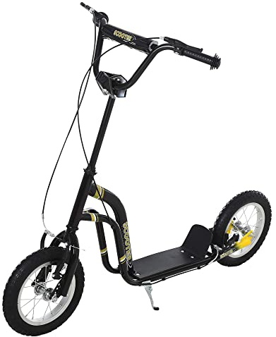 HOMCOM Kinderroller Höhenverstellbar Tretroller mit 12 Zoll Luftreifen, Kinder Roller für Jungen und Mädchen ab 5 Jahre, Scooter Kickscooter Cityroller Schwarz