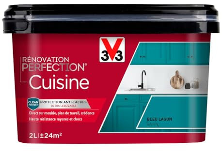 V33 Peinture de rénovation cuisine, Rénovation perfection Bleu lagon satin 2L