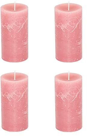 Stumpenkerzen Rustic 4er Set - Stumpenkerze, Blockkerze, Kerze, Adventskranz, Advent - Kein Ruß - Brenndauer: 60 Std. - viele Farben - 7x13 cm (Rosa)