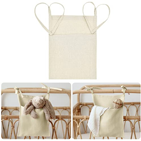 Kinderzimmer Hängender Bett Organizer Zum Aufhängen, Babybett Nachttisch Leinen Hängende Tasche Aufbewahrungstasche für Kinderbett Windeln Spielzeug Molar Sabberlätzchen Kleidung (Beige)
