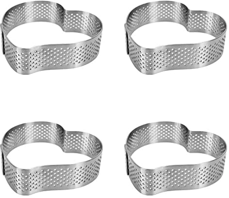 Uyauld Lot de 4 moules à tarte en forme de cœur perforés en acier inoxydable résistant à la chaleur