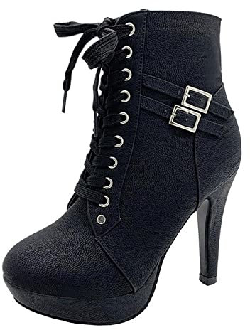 Stivali Scarpe da Lavoro per Donna Tacchi Alti Tacco Spesso Scarpe Singole Stivaletti Corti (40,Nero)