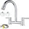 Ankoory Bridge Kitchen Sink Mixer Tap, Kitchen Bridge Mixer, 2 Hole Faucet Deck Mounted (180mm Centres), Dual Levers Kitchen Taps with 2 Function Aerator, 1/4 Turn, 360° Swivel Spout, Brass, Chrome
