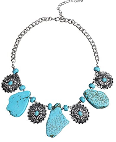 YAZILIND Bohemian Türkis Anhänger Kragen Grobstrick Halskette Ethno Stil Damen Pullover Kette Schmuck(#3)