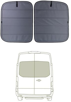 VanEssential Insulated Stealth Blackout Rear Door Window Covers Designed for Ford Transit Van High and Medium Roof Year 2015 to Current with NO Plastic Trim (Pair) - Charcoal Gray