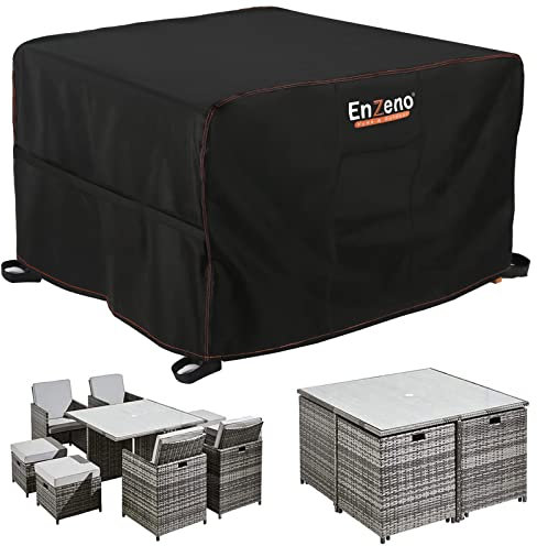 Enzeno Cube Garden Furniture Covers,150X150X74cm Garden Square Table Cover Waterproof,420D Heavy Duty Outdoor Patio Rattan Cube Table Covers Windproof,Anti-UV for Chair and Table Rattan Sofa Cover