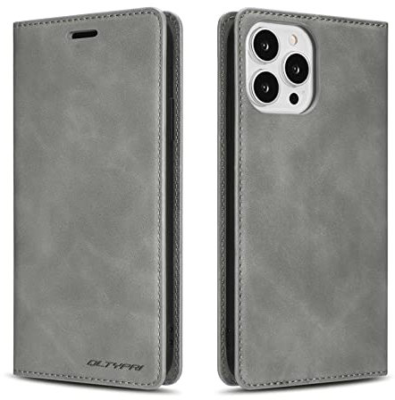 QLTYPRI Case for iPhone 14 Pro Max, Premium PU Leather Cover TPU Bumper with Card Holder Kickstand Hidden Magnetic Adsorption Flip Wallet Case Cover for iPhone 14 Pro Max - Grey