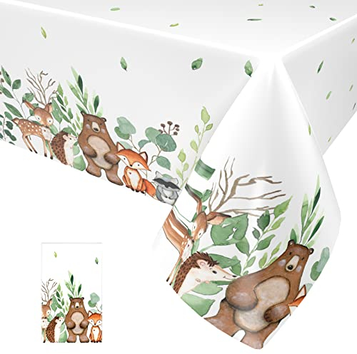 1 Stück Waldtiere Tischdecke, Dschungel Tiere Thema Tischdecke für Jungen Mädchen Party Dekorationen, Wild One Party Tisch Cover für Babyparty Kinder Geburtstag Zoo Party Supplies, 137 x 274CM
