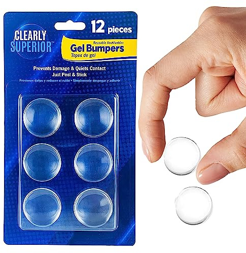Clearly Superior Multi-Use Gel Bumpers - Small 12 Pack Round 1.13 - Pantry Doors, Furniture, Cabinets, Appliances, Decor Items - Reusable & Easy to Apply Polymer Gel Bumpers