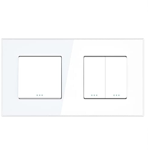 PULSAR Wechselschalter/Wechsel Schalter Doppelt Unterputz 2 Fach Weiß, Lichtschalter mit Doppelschalter 10A 250V, Wandschalter Wippschalter mit Glasrahmen