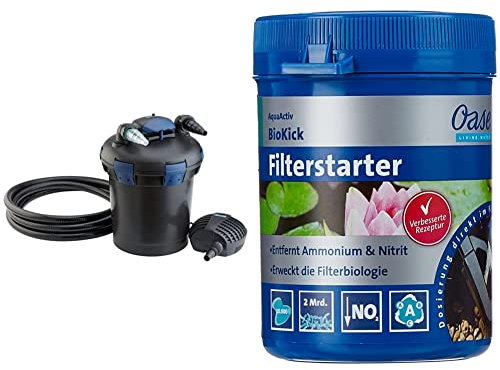 OASE 50455 Druckfilter BioPress Set 10000 & 43138 AquaActiv BioKick 200 ml für 10.000 l - Teichbakterien Starterbakterien für Fischteich Gartenteich Schwimmteich