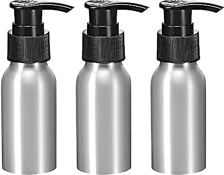 Lot de 3 flacons vides en Aluminium avec Pompe pour cosmétiques, Lotion, shampoing, après-shampoing, Voyage, Maquillage, Produits de Toilette avec tête de Pompe 50 ML