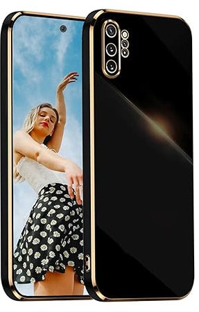 Kaywzo Hülle für Samsung Galaxy Note 10 Plus,TPU Galvanisiertes Stoßfeste Handyhülle,Glänzend Spiegel Kratzfeste Schutzhülle,Ultra Dünn Silikon Cover Case,Schwarz