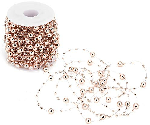Sluffs Guirlande De Perles en Or Rose, Chaîne De Perles en Or Rose 30 M Chaîne De Perles en Imitation ABS Durable pour Bricolage, Guirlande De Mariage, Centres De Table, Fournitures De Fête