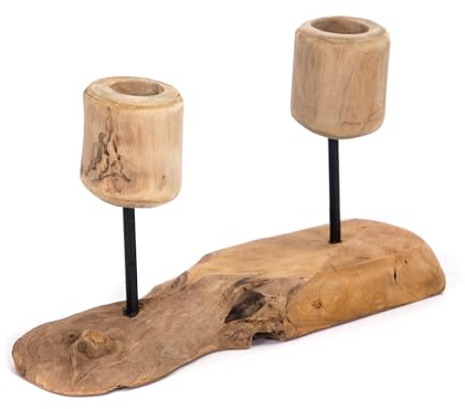 CREEDWOOD KERZENHALTER 2 Lights | Teakholz, 2 Kerzen | Holz Teelichthalter, Kerzenständer, Teak Kerzenleuchter, Teak Tischdeko, Kerzen Aufsteller, Wurzel Teelichtständer
