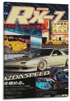 YBHF Vintage JDM Cars Poster für RX-7 Poster, Wandkunstdruck, Retro-Ästhetik, Raumdekoration, Bürodekoration, 20 x 30 cm, Rahmenstil