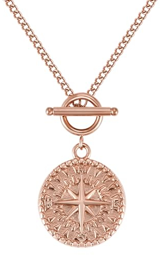 BONNYBIRD® Kompass Kette Rosegold - Edelstahl Anhänger Mit Knebelverschluss