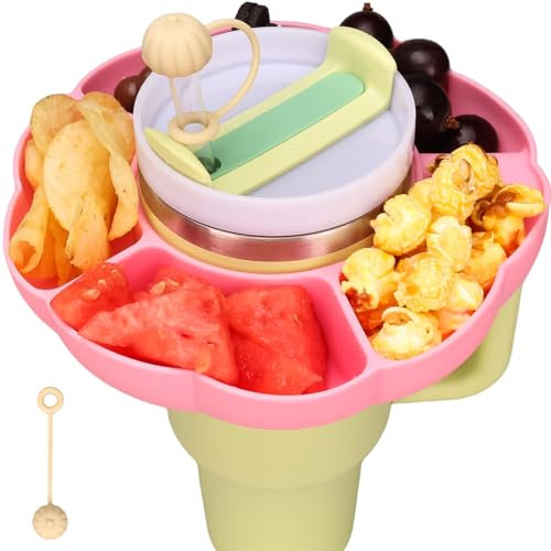 Dexspoeny 2Pc Snack Bowl Set for Stanley Cup 40 oz with Straw Cover, Reusable Tumbler Snack Tray, Portable Snack Rings Compatible with Stanley 40 Oz Tumbler With Handle Accessories (Pink)