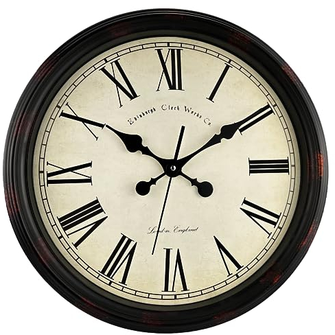 DIYZON Runde Klassische Wanduhr, Geräuschlos Nicht Tickend, 40 cm Extra Große Hochwertige Quarz Vintage Uhr, Rom-Retro-Dekorationsuhr, Batteriebetrieben, Leicht zu Lesen für Zuhause, Küche, Wohnzimmer