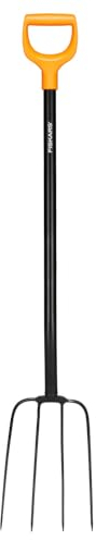 Fiskars Forcone per Compost con 4 Rebbi, Lunghezza: 126 cm, Rebbi in Acciaio di Qualità/Manico in Plastica Rinforzata con Fbra di Vetro, Nero/Arancio, Solido, 1070674