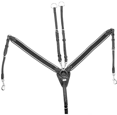 UKE Elastisches Brustgeschirr und Martingal aus doppeltem Leder, Pony, Schwarz