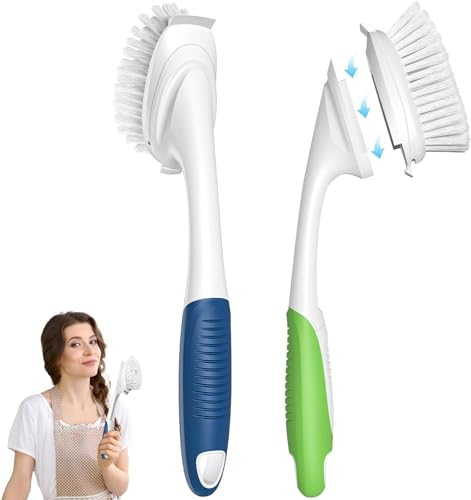 Dish Brush with Handle for OXO Soap Dispensing Dish Brush Built-in Scraper, Replaceable Brush Scrubbing Brush for Pans, Pots, Kitchen Sink Cleaning, 2 PCS