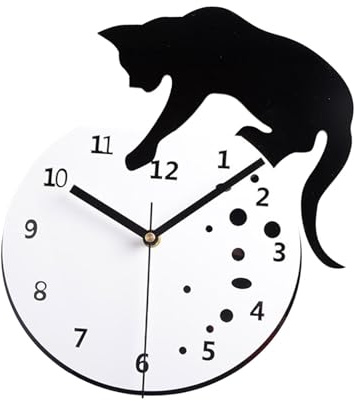 Baoblaze Wanduhr mit Katzenmotiv, geräuschlos, zum Aufhängen, leises Uhrwerk, Moderne, Nicht tickende Analoguhr für Hotel, Küche, Klassenzimmer, Bauernhaus, Ohne Fisch