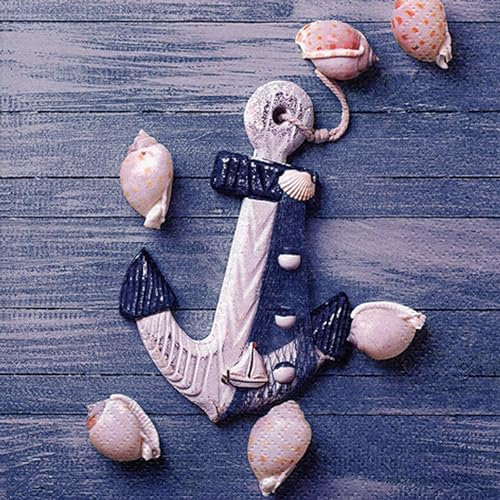 Servietten Papier 33x33cm 3-lagig 20 Stück Maritim - hochwertig & nachhaltig - Einweg Motivservietten Geburtstagservietten - Anker Motiv Papierservietten für Hochzeit Geburtstag Alltag - Blau Weiß