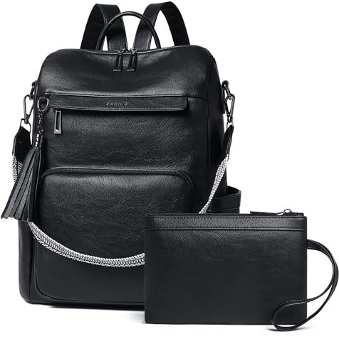 Shrrie Vegan Leather Backpack for Women Backpack Purse 15.6 inch Womens Laptop Backpack for College Travel Work-Two-tone Black