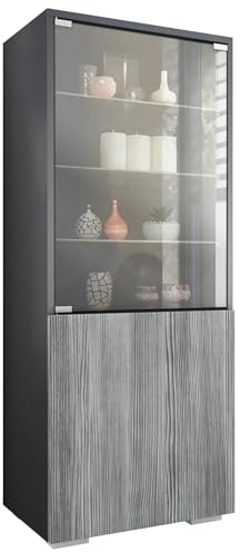 Vladon Vitrine Granada, Made in Germany, Vitrinenschrank mit Glastür und Glaseinsatz, Anthrazit matt/Avola-Anthrazit (50 x 122,5 x 34,5 cm)