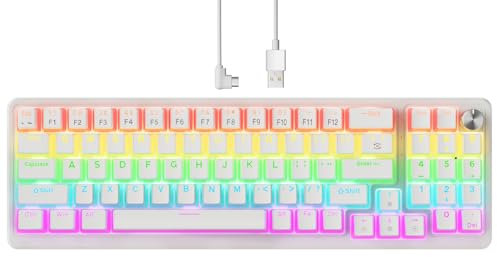 ELECGO 77 Teclas Teclado Gaming Mecánico, Teclado Gaming con 10 Modos Retroiluminación LED, Switch Mecánico Rojo, Anti-Ghosting, Compatible con Windows/Mac OS, Blanco