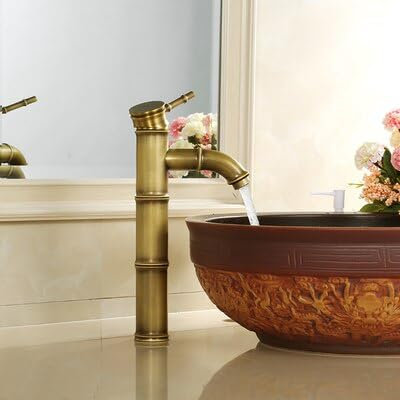Robinet de lavabo en laiton antique robinet de style bambou finition bronze vintage robinet d'évier en cuivre mitigeur chaud et col(5)
