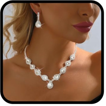 Fashband Strass-Schmuck Set Silber Braut Hochzeit Halskette Ohrring Sets Party Prom Zubehör für Frauen