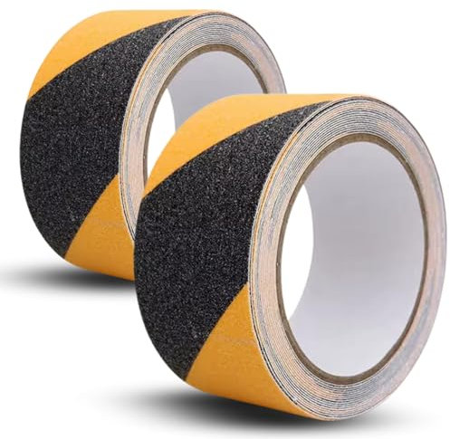 Pack 2 Nastro Antiscivolo per Gradini 5m x 5cm. Strisce Antiscivolo per Scale Esterne ed Interni. Forte Nastro Adesivo Giallo Nero di Sicurezza. Adesivo Antiscivolo Scale. Nastro Giallo Nero
