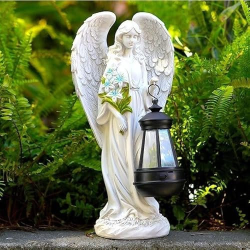 FIYSON Solar Engel Gartenfiguren, Schutzengel-Figur mit LED Solarleuchten, Wetterfest Flügel Engelfigur, Solar Grablicht Outdoor Dekor für Draußen Haus,Hof,Terrasse,Veranda Deko,33x16x12cm