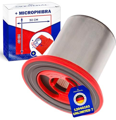 HEPA Filtro para Aspiradora Escoba sin Cable con Código Original 12040193 para Bosch Unlimited 7 - Completo con Bayeta Microfibra - MADE IN GERMANY - MONTERAL