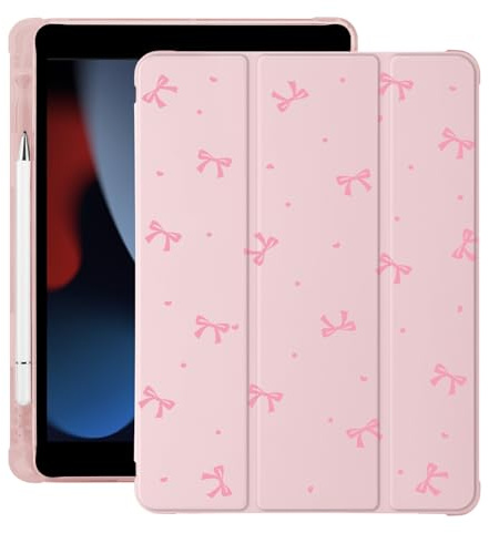 BlHMCASE Niedliche rosa Schleife Kawaii für iPad Pro 11 Zoll Hülle M4 2024 (5. Generation) mit Stifthalter, Auto Sleep/Wake, rosa Leder weiche TPU-Rückseite