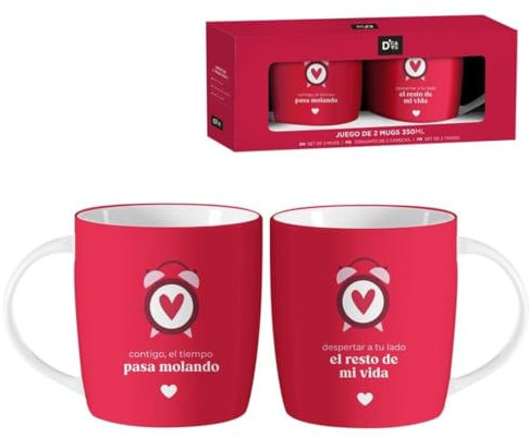 SUPERMOLON Set de 2 Tazas de Cerámica 350ml Romántica San Valentín – Regalo Ideal para Parejas, Tazas para Él y Ella, Regalo de Amor para San Valentín