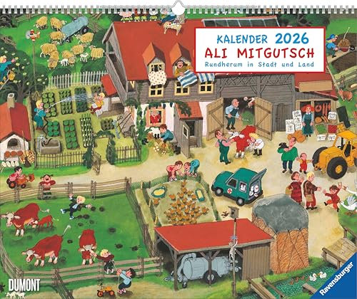 Ali Mitgutsch 2026 – Wimmelbilder – DUMONT Kinder-Kalender – Querformat 52 x 42,5 cm – Spiralbindung: Rundherum in Stadt und Land
