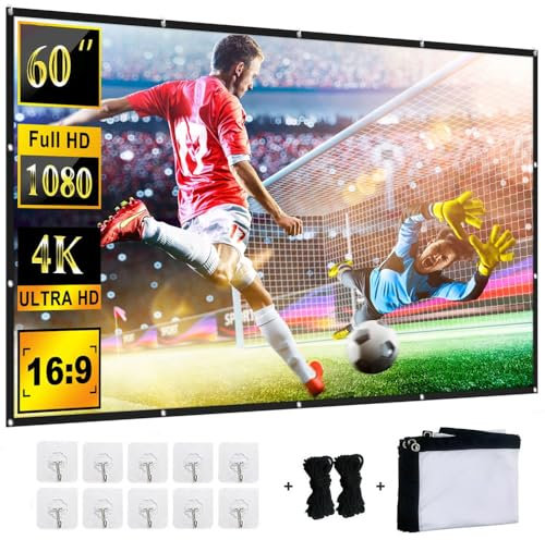 YiYunTE Pantalla para Proyector, 60 Pulgadas Exterior Pantalla Proyector, 16:9 4K HD Portatil Pantalla Proyector, Plegable Projector Screen para Camping Patio, Tela Proyector Pantalla de Cine en Casa