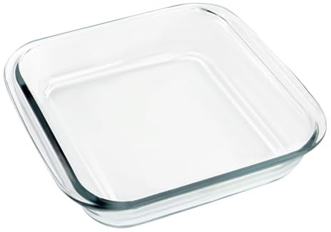 TOKSEO 1,8 L - Fuente de cristal pequeña para lasaña, transparente, 21 x 20 x 5 cm, forma de tiramisú, de cristal