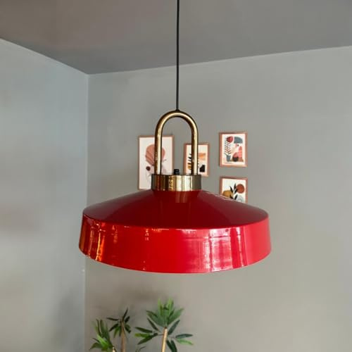 bamyum Ace-Lock Hängelampe Esstich Ø40 cm, Pendelleuchte Vintage Industrial aus Metall E27, Wohnzimmerlampe Hängend, Wohnzimmer, Küchenlampe Rot