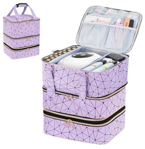 Ruiqas 3 Layer Nail Polish Organiser, Waterproof Gel Nail Varnish Storage Holds 84 Bottles and Nail Lamp,Makeup Organiser with Shoulder Strap for Manicurist