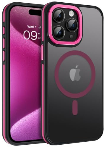 GaoBao Cover Magnetica per iPhone 15 Pro 6,1, [Compatibile con MagSafe] Custodia Traslucida Opaca Protettiva Sottile Antiurto Retro Resistente Anti-Scivolo Case per iPhone 15 Pro 6,1, Rosa Caldo