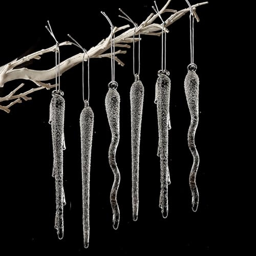 DAHI 6pcs Christbaumschmuck eiszapfen Anhänger aus Glas zum Hängen Weihnachten Dekoration (Glas eistropfen 6)