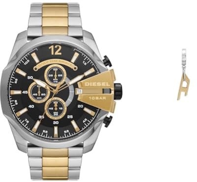 Diesel orologio da uomo Mega Chief in acciaio inossidabile bicolore e orecchini color oro, set