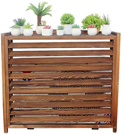 Outdoor-Klimaanlagenabdeckung, Massivholzschutz mit Lamellen-Design und Seitengitter, Moskitonetz, wetterfest, passend für 96 x 40 x 89 cm große Einheiten und stilvoll
