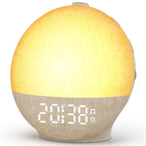 Te-Rich Tageslichtwecker Sonnenaufgang Wecker mit 30 Naturgeräuschen | 7 Alarmtönen, Geschenk für Jugendliche, Kinder und Erwachsene, Lichtwecker mit 12 Farbwechsel, stufenlos dimmbare Anzeige
