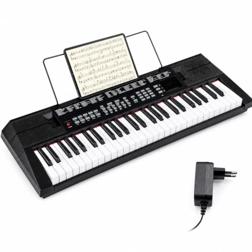KOMFOTTEU Digitales Klavier mit 54 Tasten, Digitalpiano mit 200 Rhythmen, 200 Sounds und 60 Demos, elektronisches Keyboard mit Mikrofon und Notenpult, Schwarz | Elektronische Tastatur mit Mikrofon und Notenpult, tragbar, tragbar, leicht, für Kinder, Jugendliche und Erwachsene, Schwarz